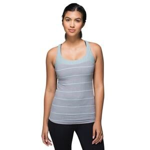 Lululemon Women 4 Run First Base Tank Cliff Hanger‎ Stripe Grey Mint Green Blue